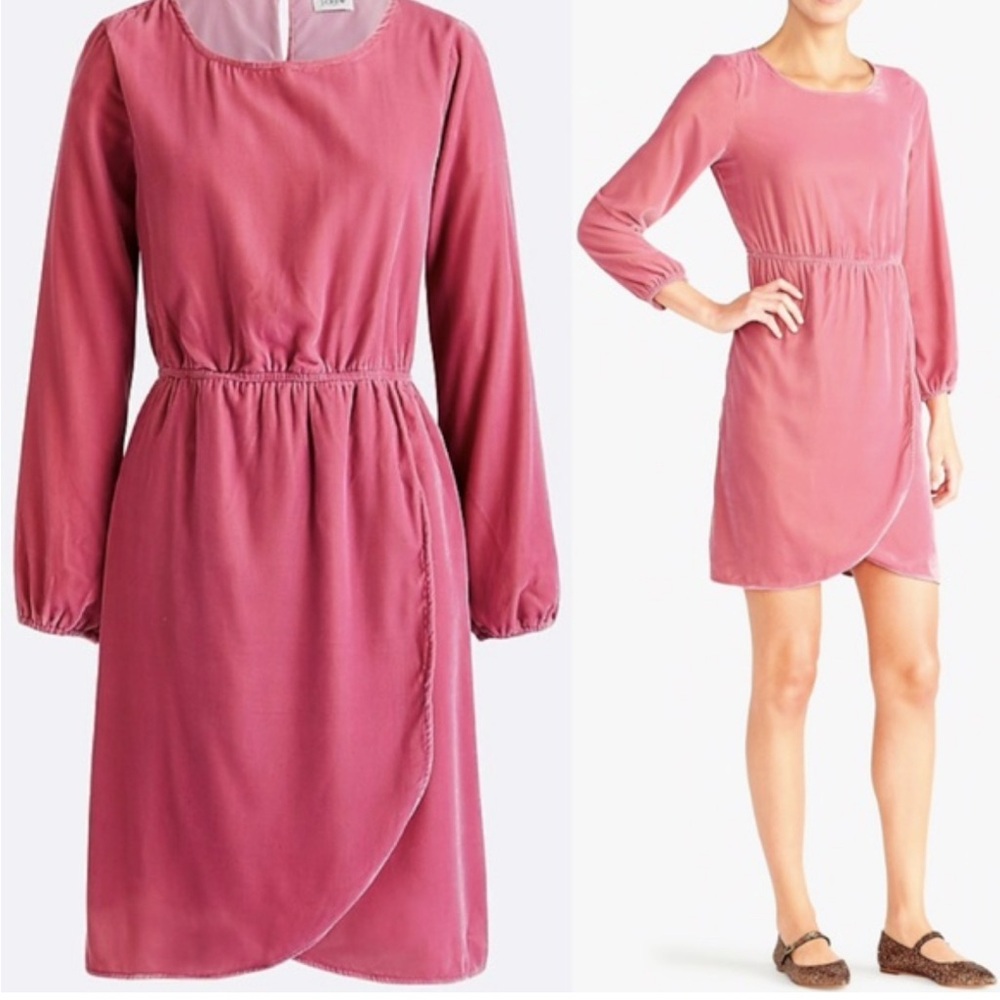 J. Crew Long Tulip Hem Velvet Pink Dress